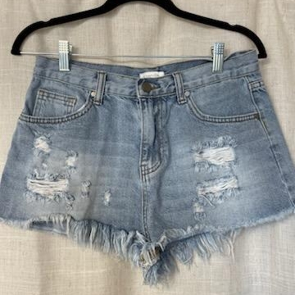 Amaryllis Sky Blue Ripped Jean Shorts